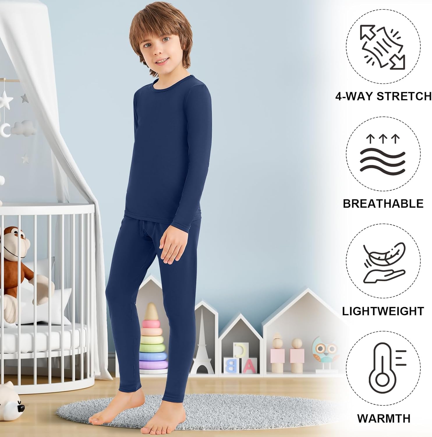 Silkfly 2 Sets Boys Thermal Underwear Fleece Lined Compression Shirt Leggings Pants Kids Base Layer - Image 5