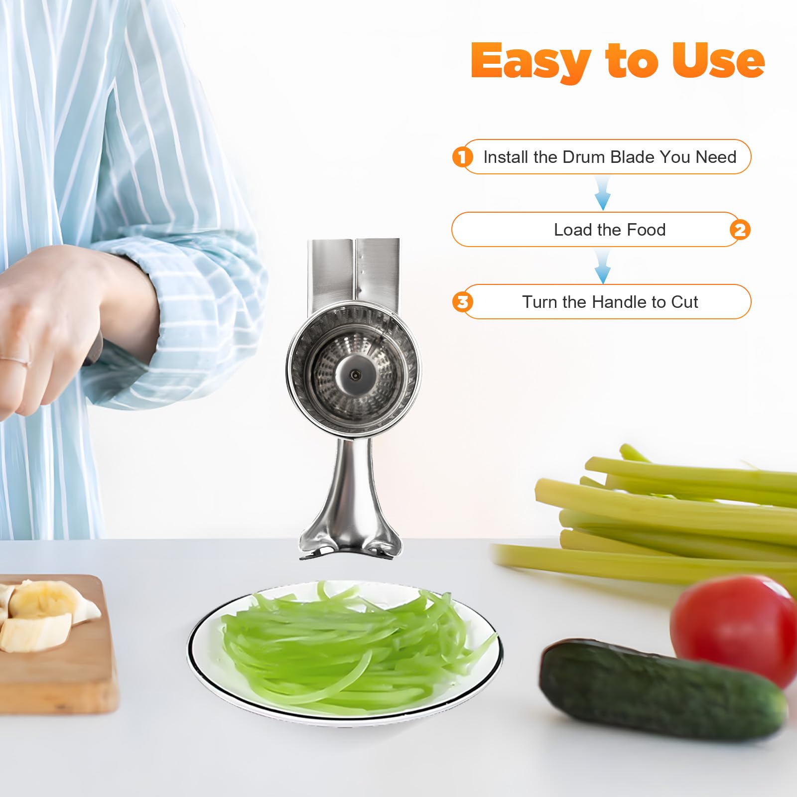 Zoodles - Affettatrice manuale per verdure, in acciaio inox, 5 lame intercambiabili, grattugia per tagliare, grattugiare, tritare verdure