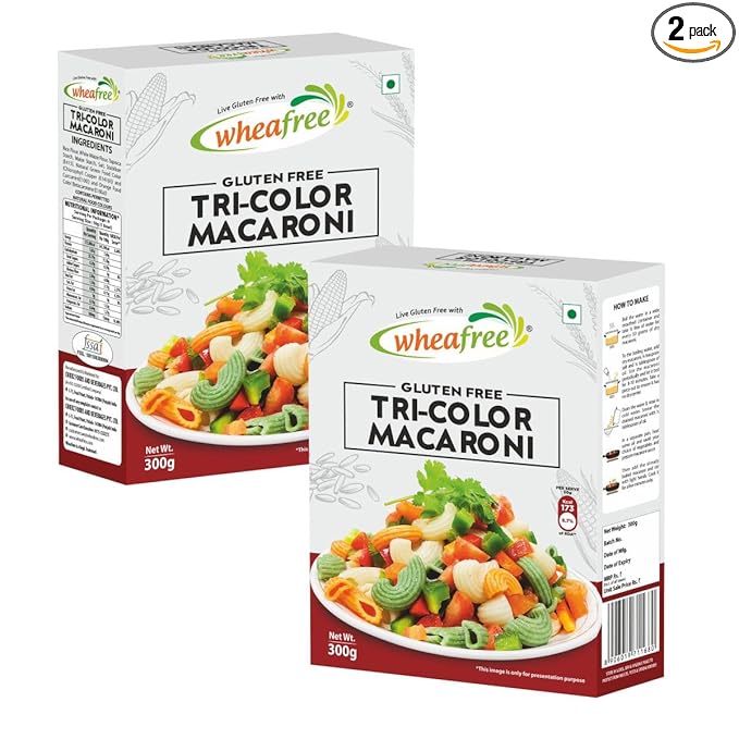 Gluten Free Tri-Color Macaroni (Pack of 2 x 300g Each) | No Maida | No Trans Fat | No Cholesterol | Lactose Free | Natural Colours | Quick and Easy to Cook | Easy to Digest