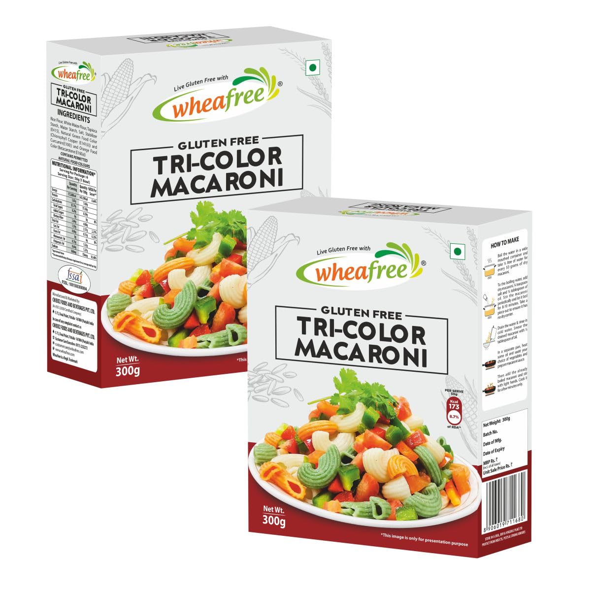 Wheafree Gluten Free Tri-Color Macaroni (Pack of 2 x 300g each) | No Maida | No Trans Fat | No Cholesterol | Lactose Free | Natural Colours | Quick and Easy to Cook | Easy to Digest (B09STZVT36) Amazon Price History, Amazon Price Tracker