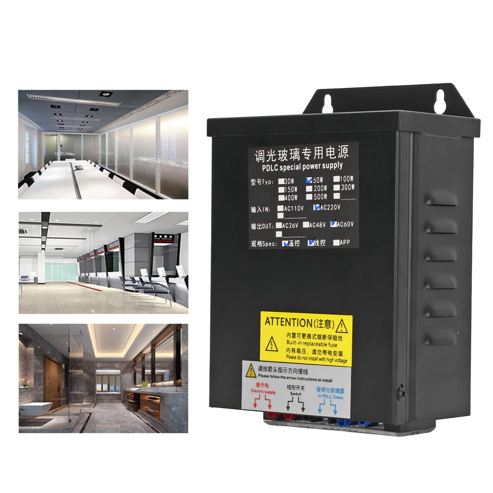Fuente de Alimentación Inteligente, Fuente de Alimentación de Vidrio PDLC Inteligente de 50 W con Receptor de Control Remoto, para Equipos de Proyección, Puertas, Ventanas y (CA 220 V.)