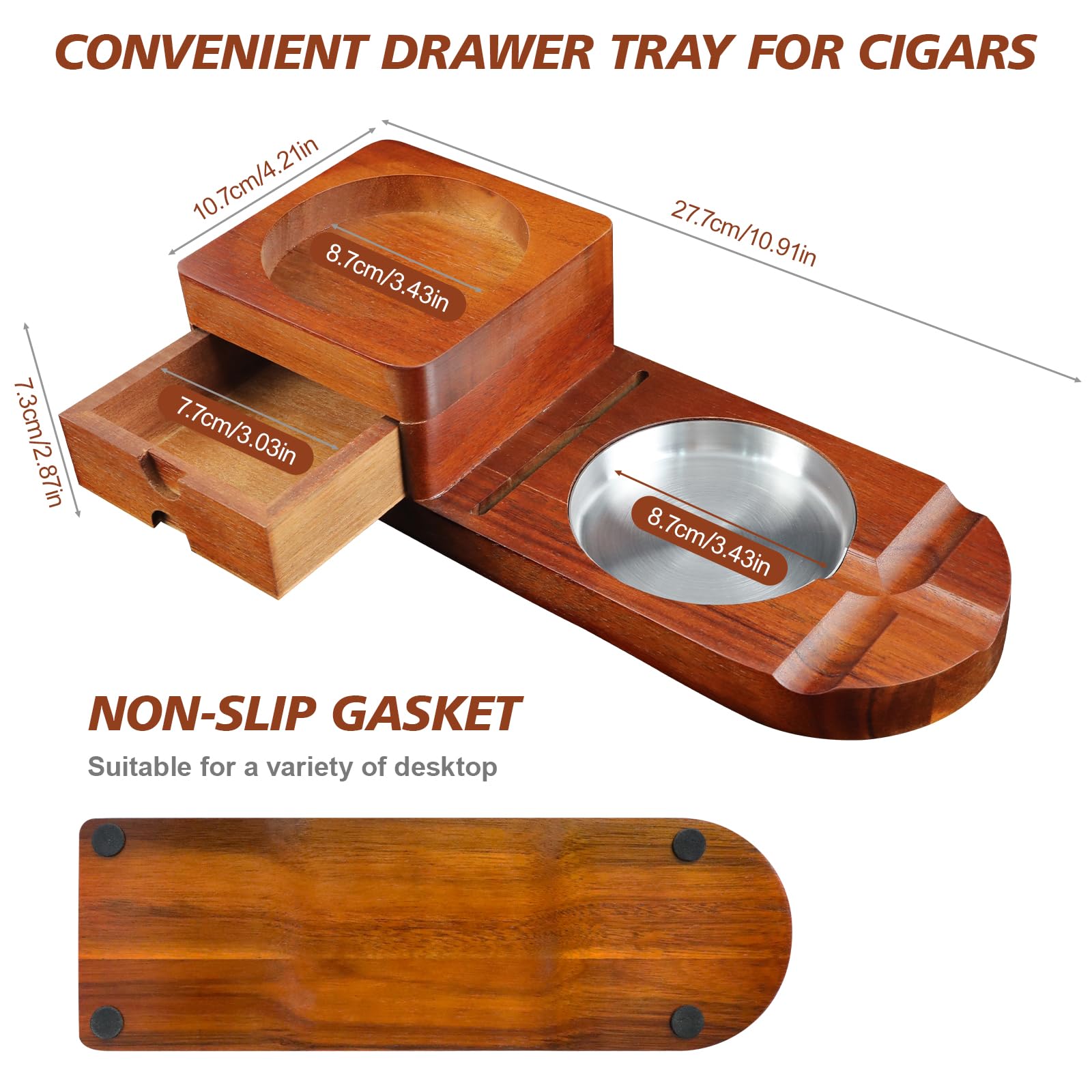 Posacenere in legno per sigari, Posacenere per sigari con vassoio per whisky e porta sigari, accessori per fumatori da uomo, regali per gli uomini per Ufficio e Tempo Libero o bar, compleanno