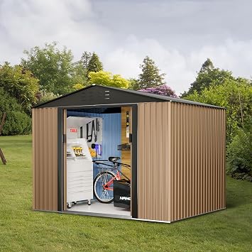 8FT x 6FT Sheds & Outdoor Storage, Metal Garden Shed, Outdoor Storage Shed, Metal Utility Tool Storage Shed with Door Lock, Waterproof Roofs, for Backyard Garden Patio Lawn, Brown