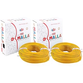 MALLA Copper Wire with Triple Layer PVC Coating, Single Core Flexible Electric Cable for Domestic & Industrial Connections (1.0 mm, 90m Long, Yellow, 2 Pcs), (MLWC06_2)