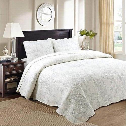 AXOIN HZH Bedding - Juego de edredón acolchado bordado de 3 piezas, edredón de algodón blanco, colcha de cama, juego de sábanas, tamaño Queen, disponible en Yaxa Colombia