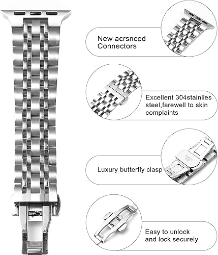 Miniatura 7 de SaNgaiMEi Compatible for Apple Watch Band Men 38mm 40mm 41mm 42mm 44mm 45mm Stainless Steel Iwatch Band Replacement Apple Watch Series 8 7 6 5 4 3 2