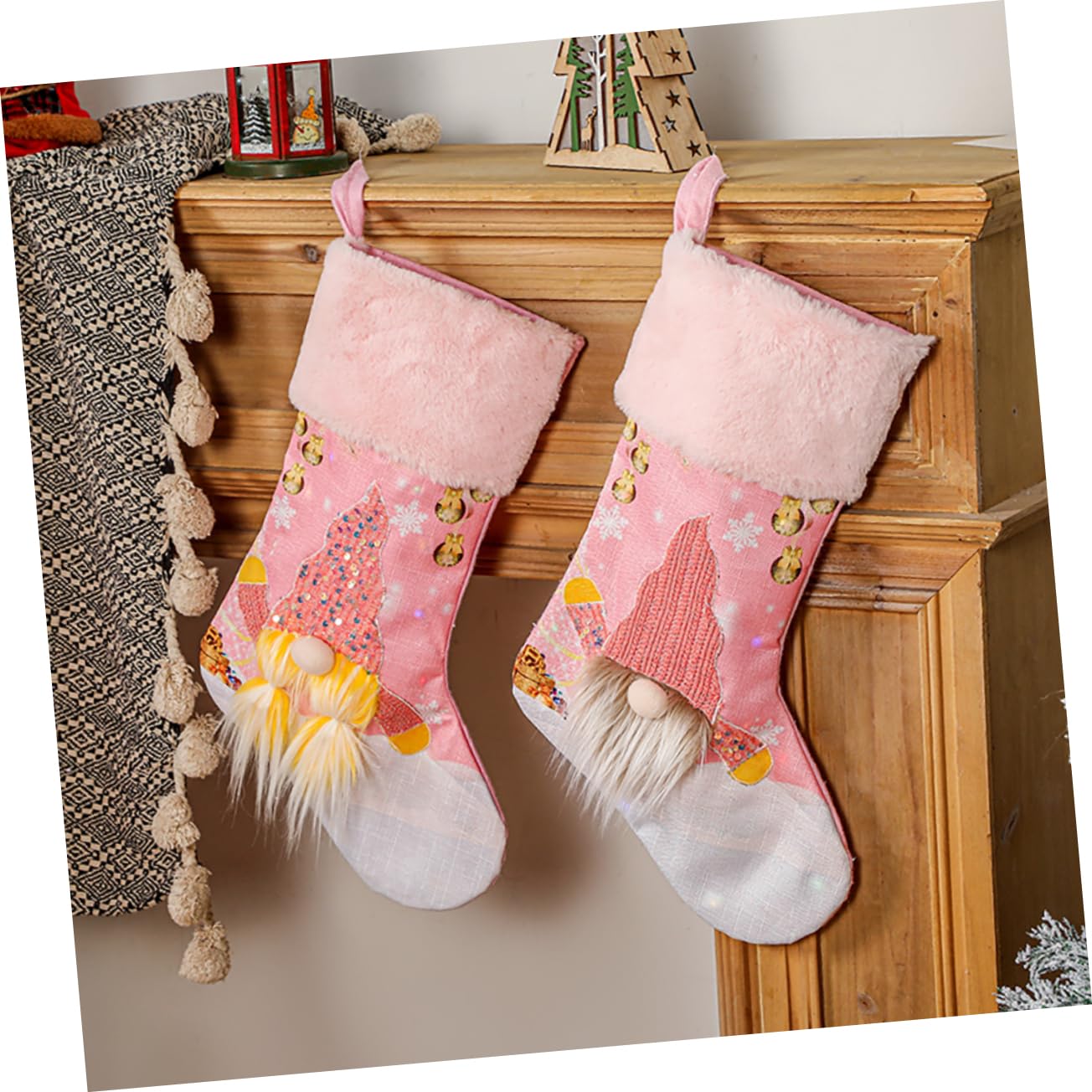 Alipis 3 Juegos Calcetín De Navidad Iluminado Medias De Navidad Decoraciones Árbol De Navidad Media De Navidad Calcetines Navideños Brillantes Rosa Lino De Imitación 2 Piezas * 3
