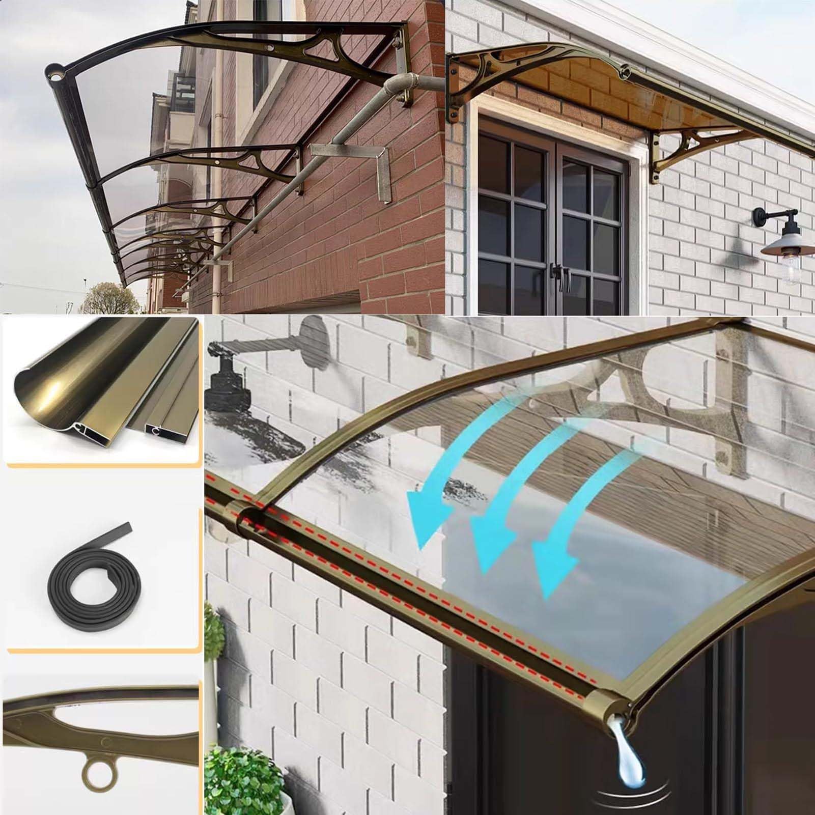 Elegant Front Door Awning, Porch Rain Shelter, Aluminum Frame with Solid Polycarbonate Panels, UV Resistant, Windproof, Typhoon Resistant, Shields Entrance From Sun And Rain