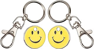 2 X FABULOUZ NEW SHAPE 12 Edge Sided Trolley Token £1 Coin Pound Shopping Key Ring Clasp Supermarket Locker Gift(SMILEYS DESIGN)