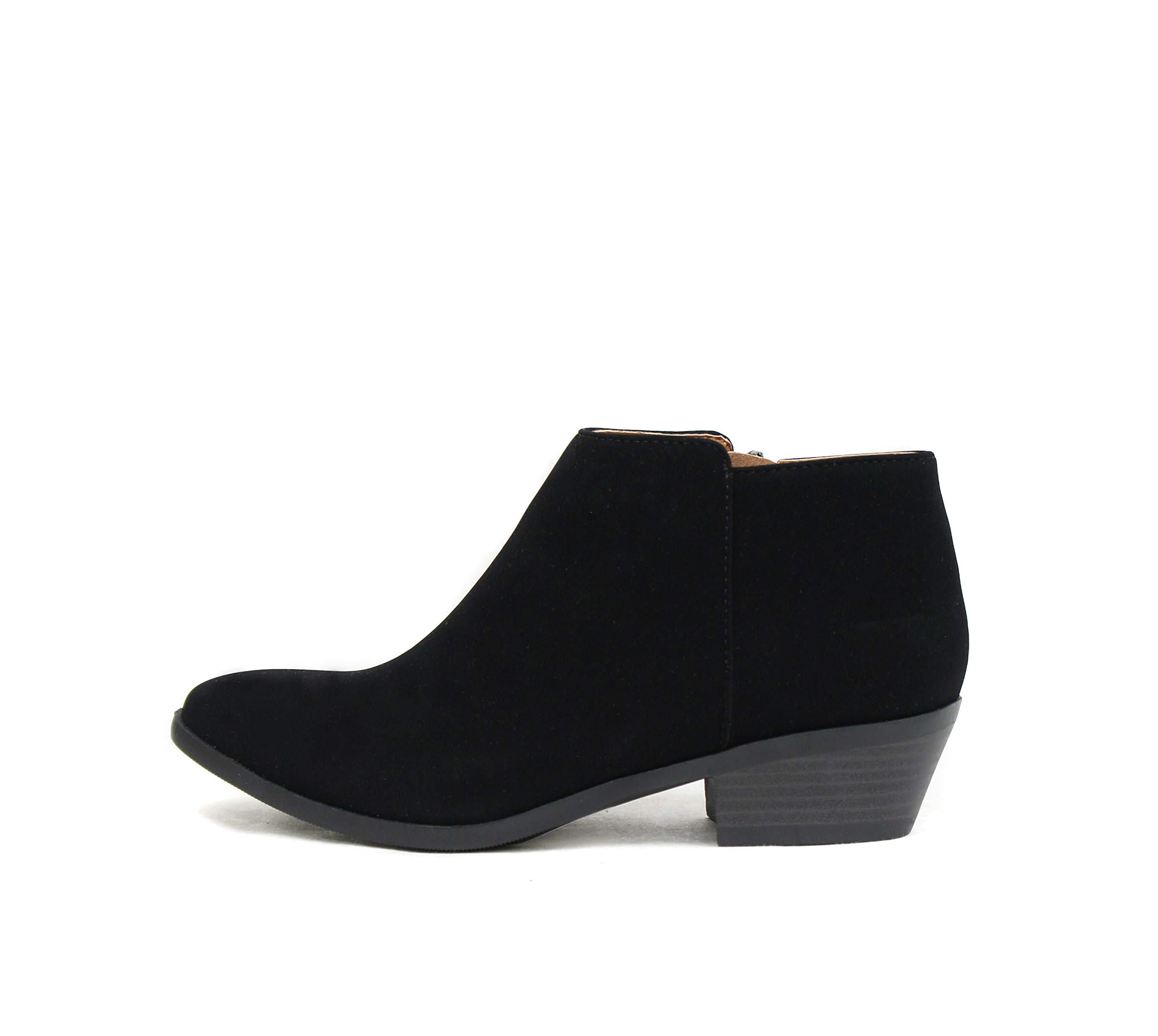 Soda Women's Mug Round Toe Faux Suede Stacked Heel Western Ankle Bootie