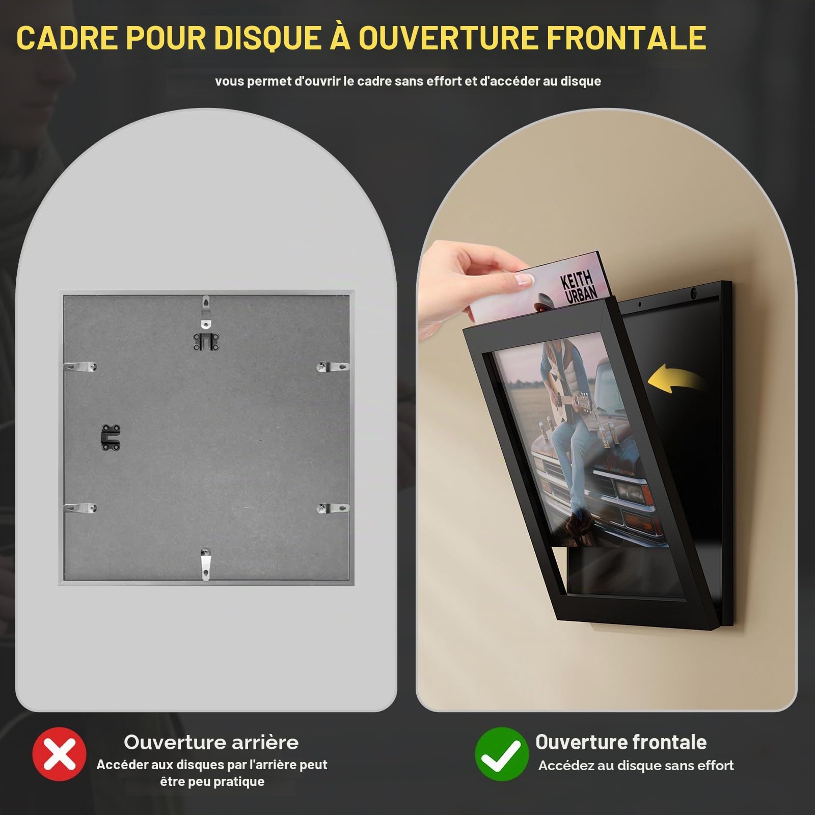 2 Pièces Meuble Vinyle, Ouverture sur le Mur Avant, Bois Cadre Photo Vinyle pour Présenter les Disques Poster, pour Exposer les Pochettes de Disques Vinyles 12x12 (Noir Mince)