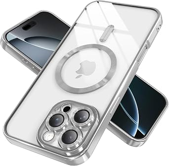 IAIYOXI Magnetic Clear Case for iPhone 17 with Full Camera Lens Protection,Compatible with MagSafe,Plating Soft TPU Phone Case,Anti-Scratch Shockproof Slim Cover for Women Gilrs Men - Sliver