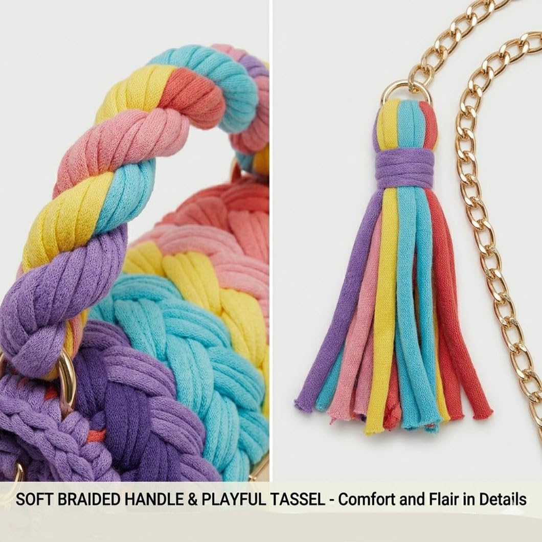 Bolso bandolera de estilo bohemio y clutch de noche – Bolso de mano tejido a mano con hilo grueso para mujer, con cadena desmontable