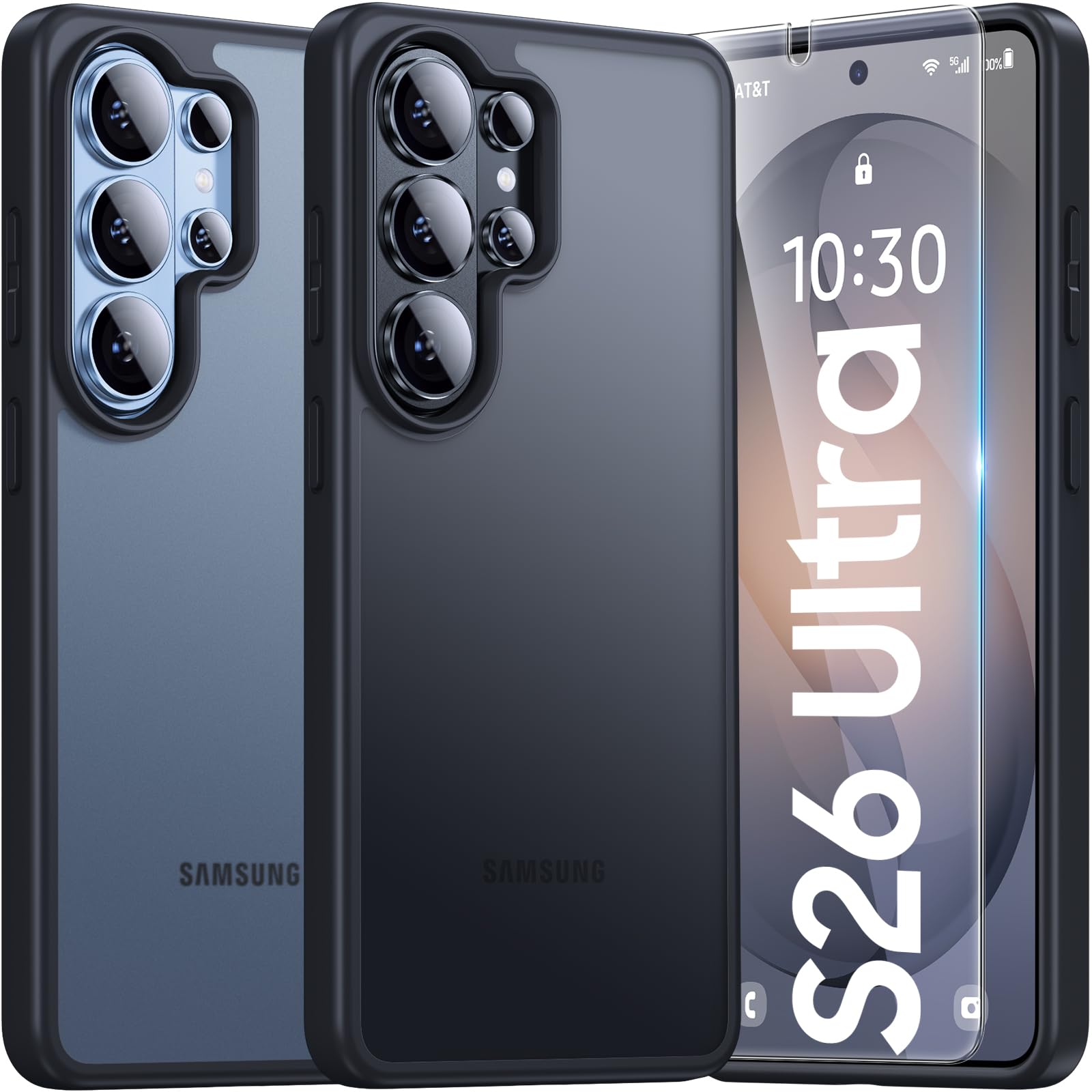 UniqueMe für Samsung Galaxy S26 Ultra Hülle - Handyhülle für Samsung Galaxy S26 Ultra Case, Rundumschutz Hülle Set Schutzhülle Cover, 1 Handyhülle & 2 Schutzfolie - Matt Schwarz