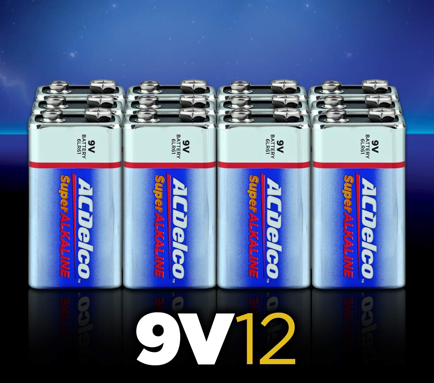 ACDelco 12Count 9 Volt Batteries, Maximum Power Super Alkaline Battery