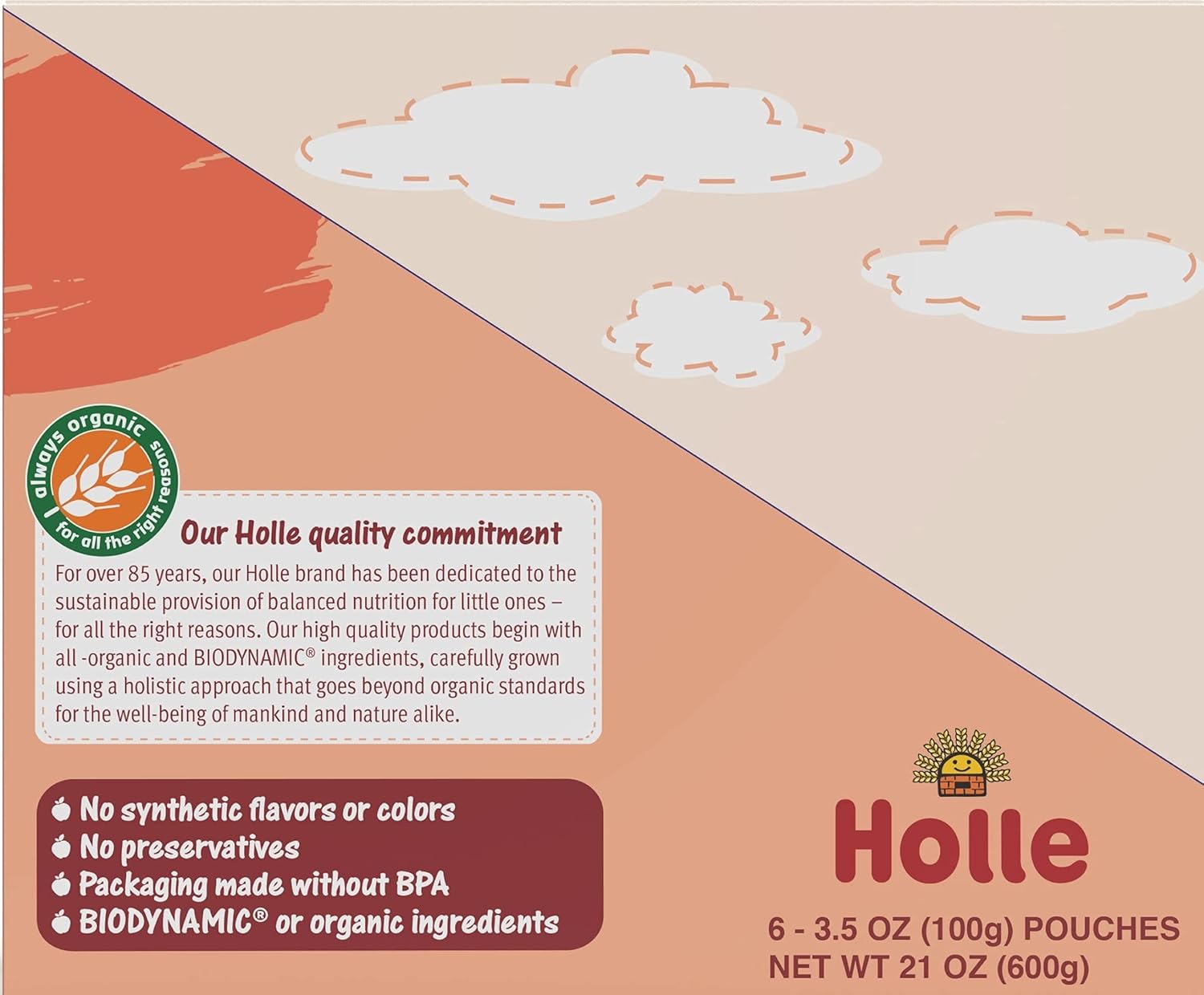 Holle Organic Baby Food Pouches - Panda Peach Baby Puree with Peach, Banana, Apricot & Spelt - (12 Pack) Organic Baby Snacks + Fruit and Veggie Pouches for Weaning Babies 6 Months and Older