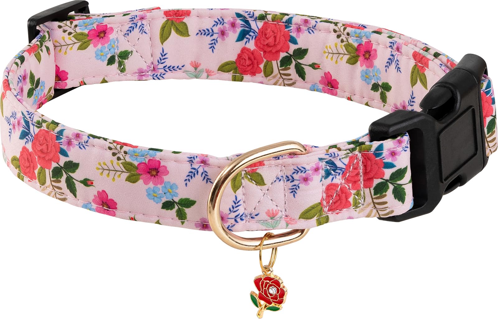 PREHAI Cute Rose Dog Collar for Small Medium Large Dogs Special Design Cute Pink Rose Dog Collar for Girl Female Dogs Soft Adjustable Rose Puppy