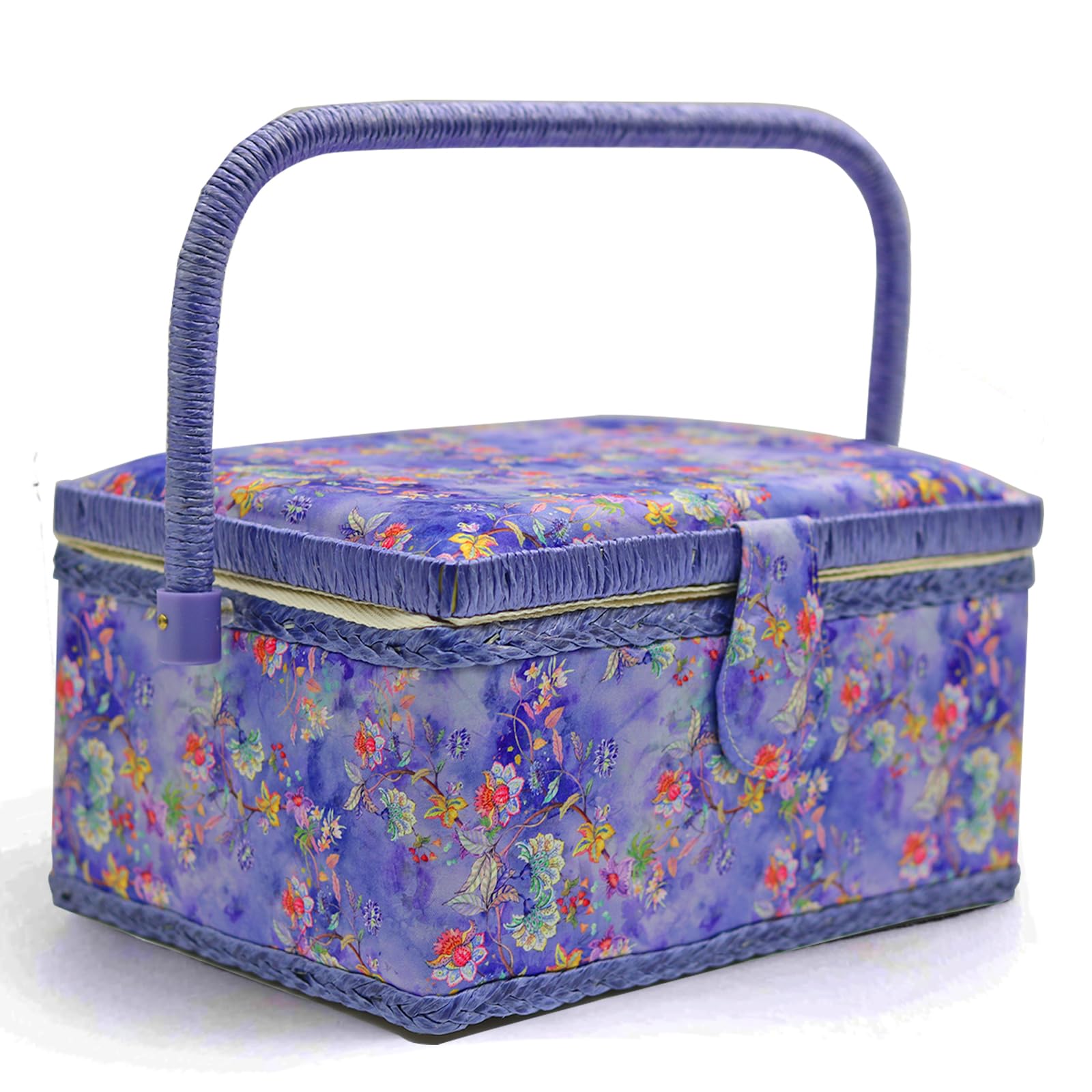 Sewing Basket with Sewing Supplies, Medium Sewing Box for Accessories Storage, Blue Flower
