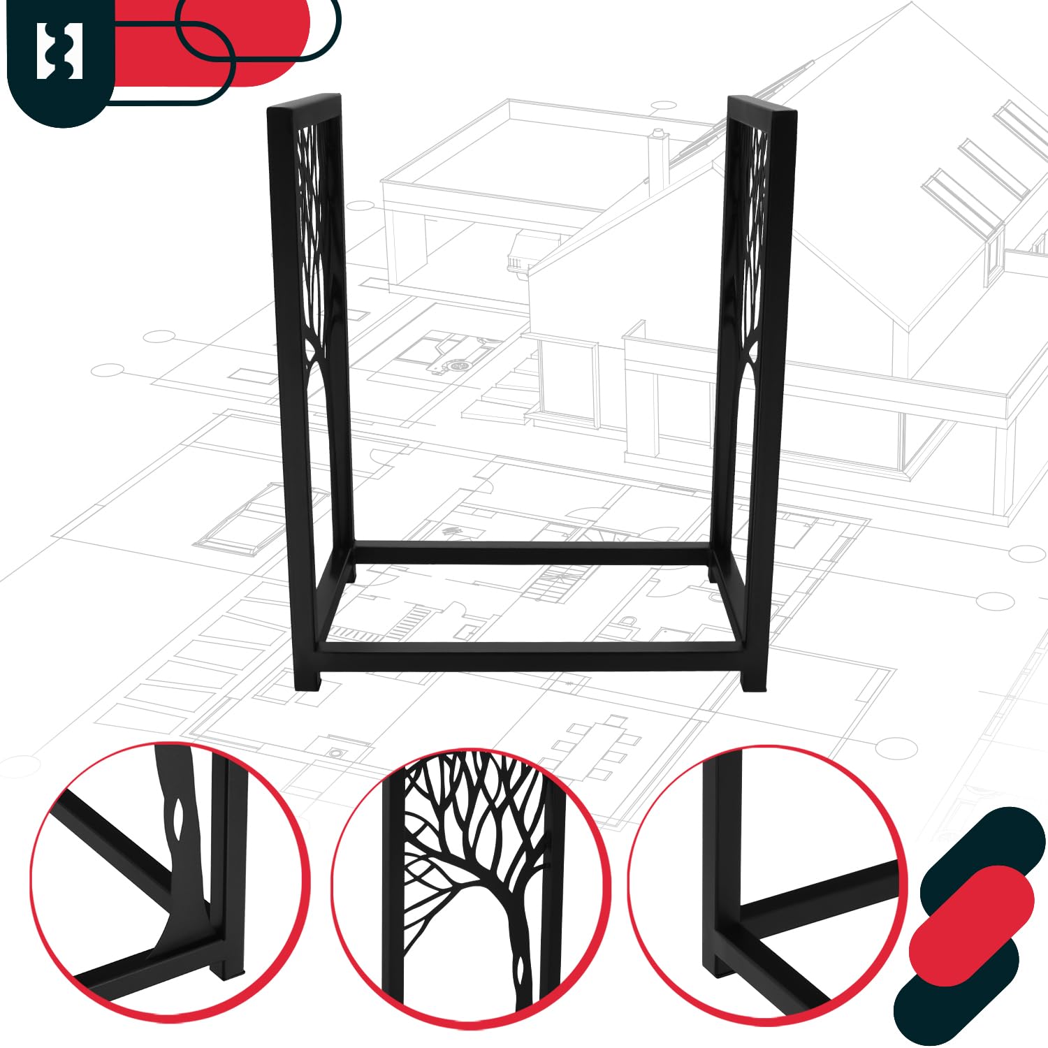 KOTARBAU® Leñero Interior - Cesta Leña Chimenea - Acero Revestido - 50 x 30 x 60 cm - Soporte para Leña - Moderno - Decorativo - Almacenamiento - Robusto - Negro