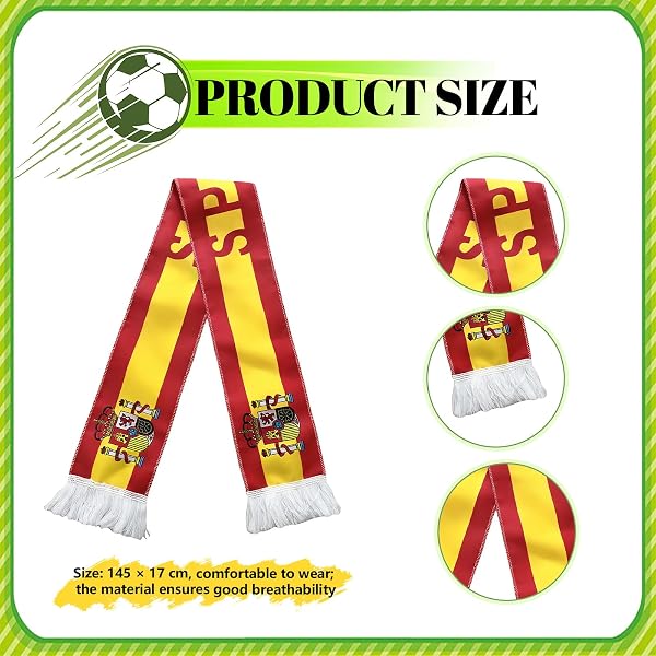 Sciarpa da Calcio Spagna Mondiali 2026 - Sciarpa del Tifoso Nazionale Spagnola di Alta Qualità con Bandiere ed Emblemi, Accessorio Stadio con Frange - 2
