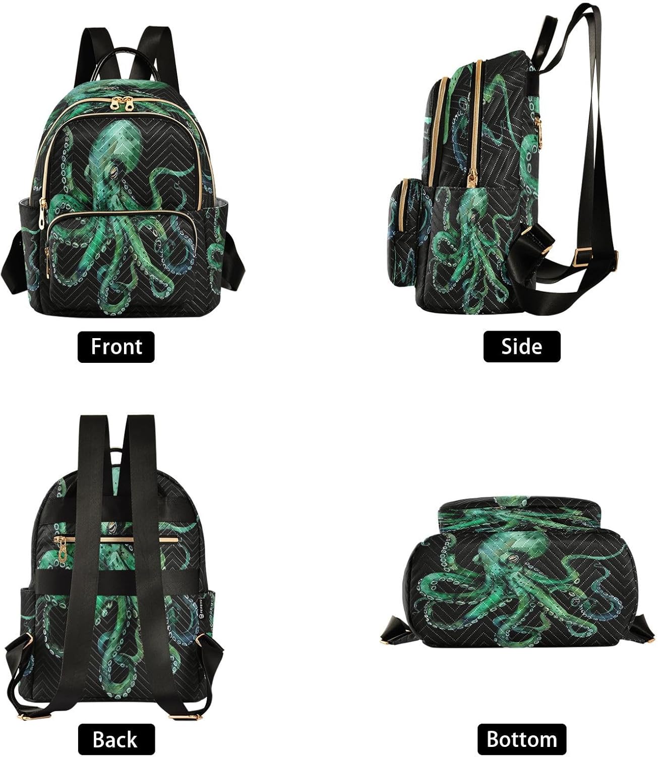ALAZA Watercolor Green Kraken Black Women Backpack Purse Ladies Fashion Shoulder Bag Daypack Travel Bag 7.5L
