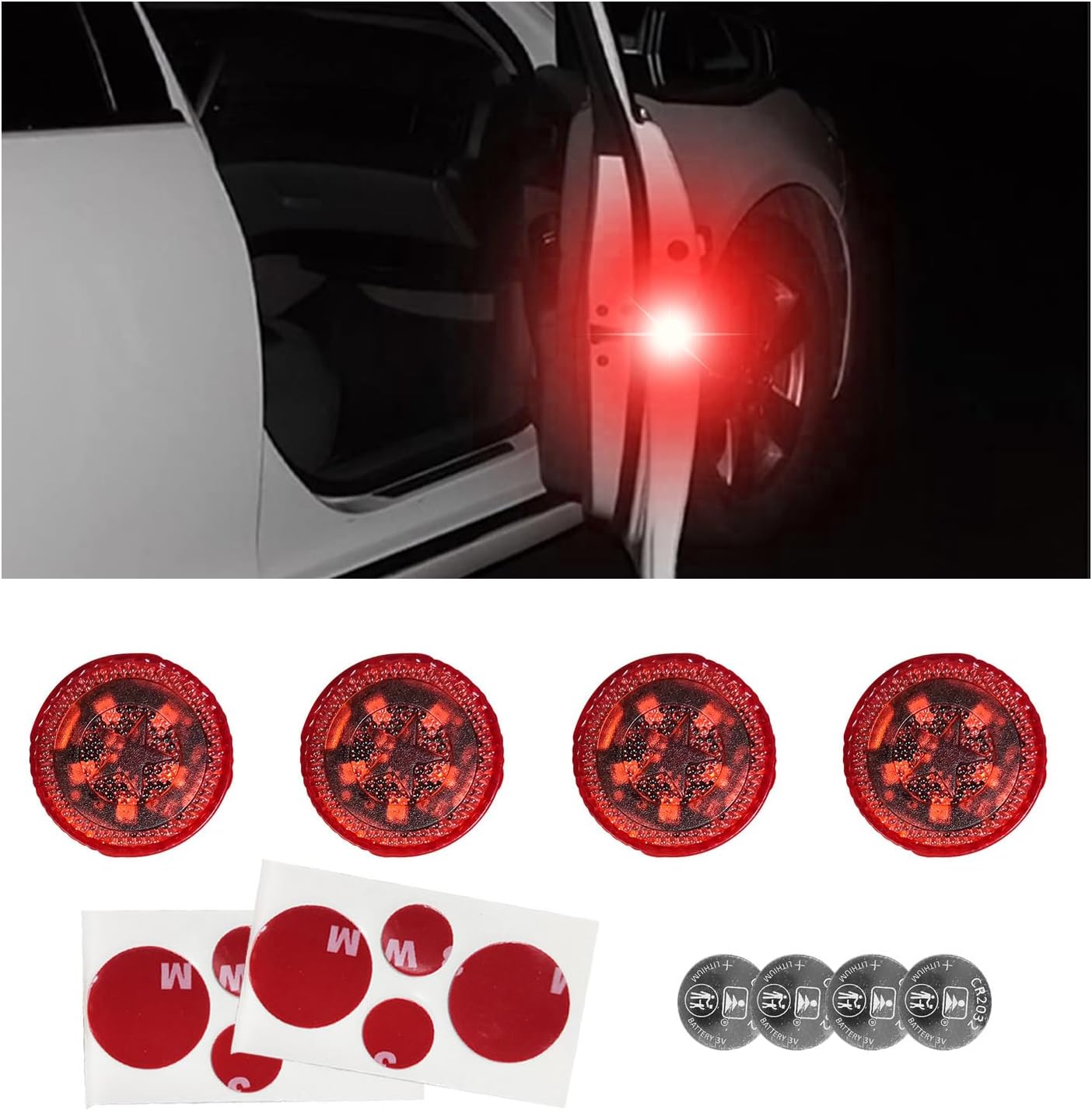 4 PCS Wireless Car Door LED Warning Lights, 5 LED Roadside Auto Flashing Safety Signal Light for Anti Rear End Collision, Universal Strobe Flashing Light for Car SUV Truck (Red)