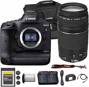 Canon EOS-1D X Mark III DSLR Camera | 20.1MP Full-Frame CMOS Sensor, DIGIC X Processor & 4K Video | Pro Sports & Wildlife Camera 3829C002 EF 75-300mm f/4-5.6 III Lens + Bag + 256GB Card
