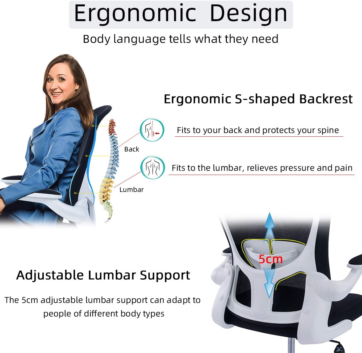 One-Day Sale: Up to 40% Off Sytas Office Chair Ergonomic Desk Chair Computer Task Mesh Chair with Flip-up Arms Lumbar Support and Adjustable Height，White