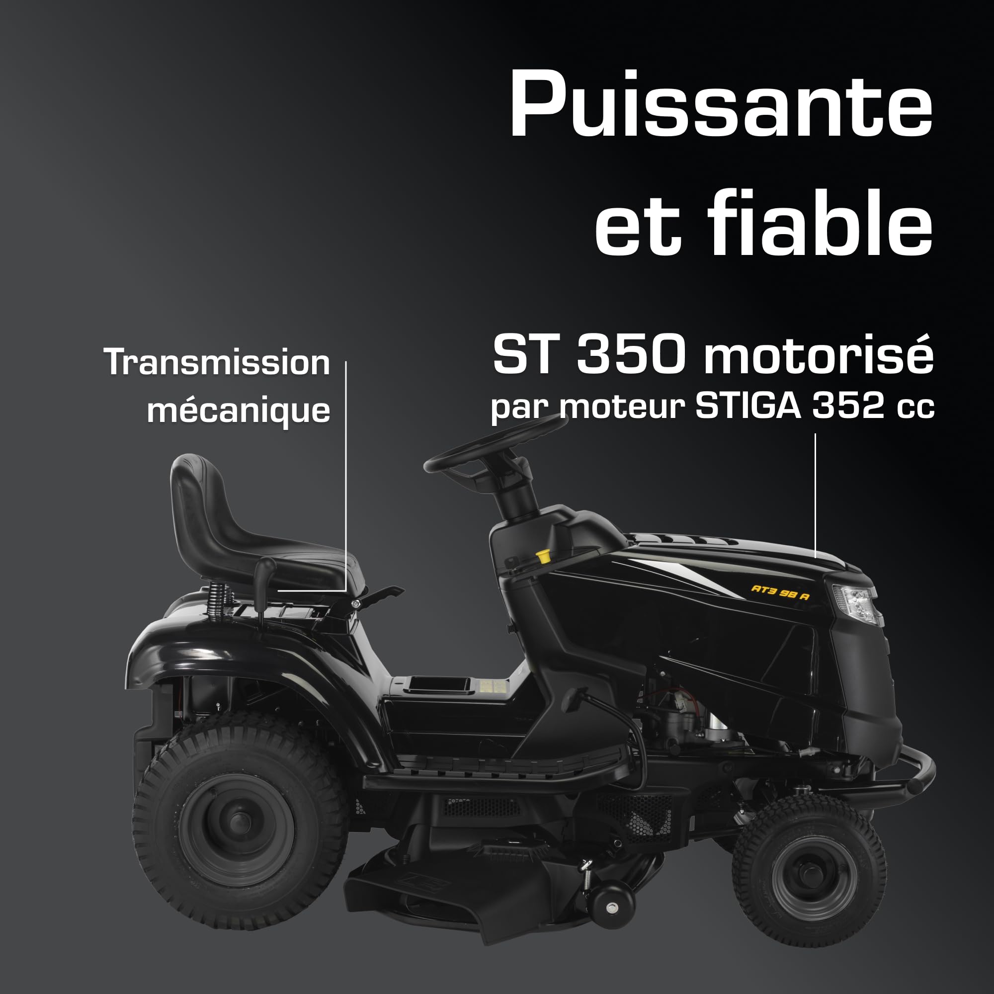 Alpina AT3 98 A Tracteur de Jardin, 6,5 kW, 98 cm – Éjection latérale, Kit Mulching inclus – Pelouses jusqu'à 4 500 m²