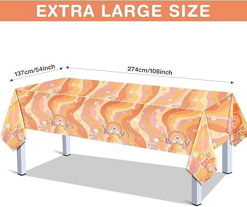 Miniatura 2 de Tiamon 3 manteles de plástico con diseño de arco iris y estilo hippie retro para mesa rectangular, desechables, margaritas y flores de arco iris,