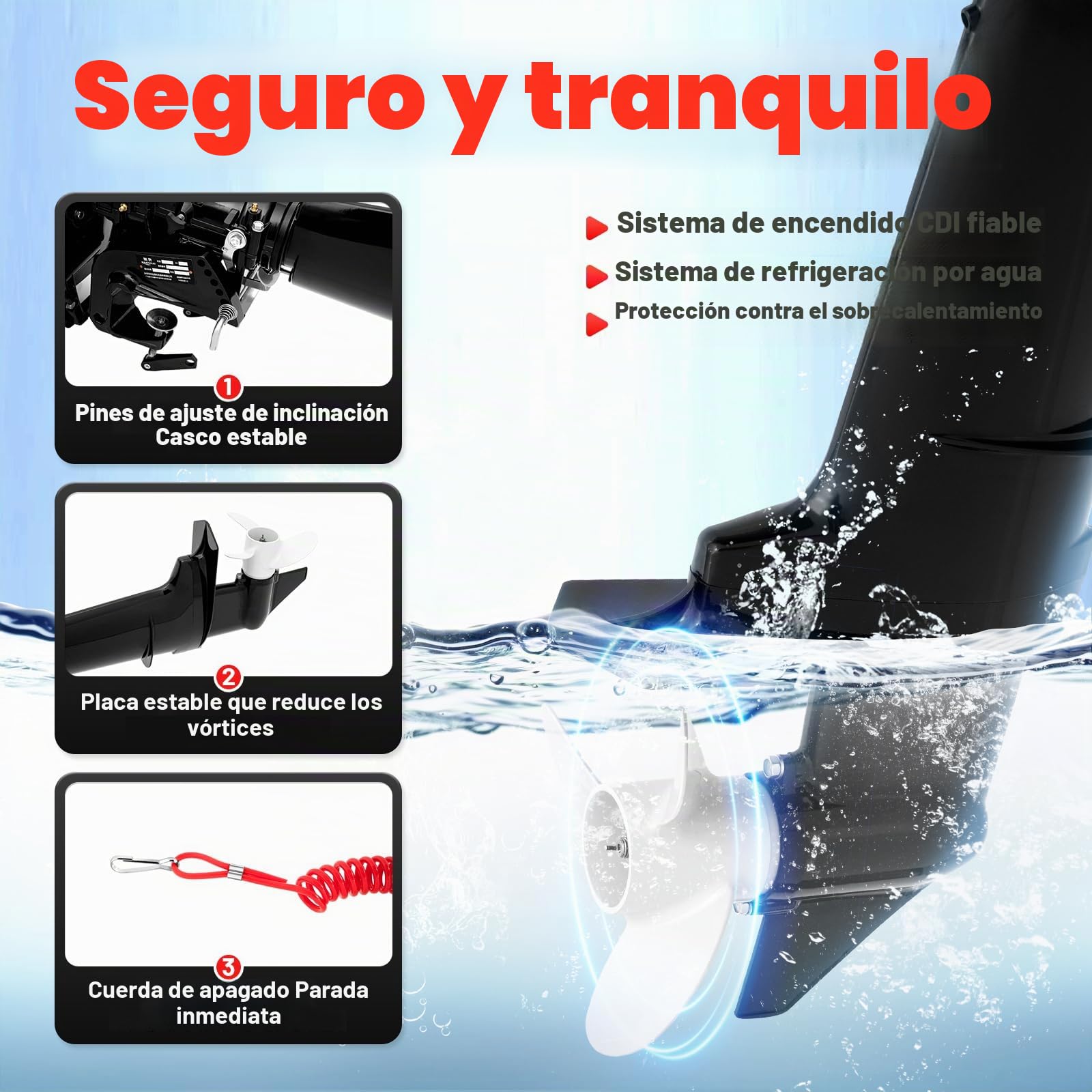 Motor de remolque trasero de 6 CV, motores marinos de 102 cc, fueraborda, refrigerado por agua, eje corto de aluminio, para barcos, botes inflables y barcos de pesca