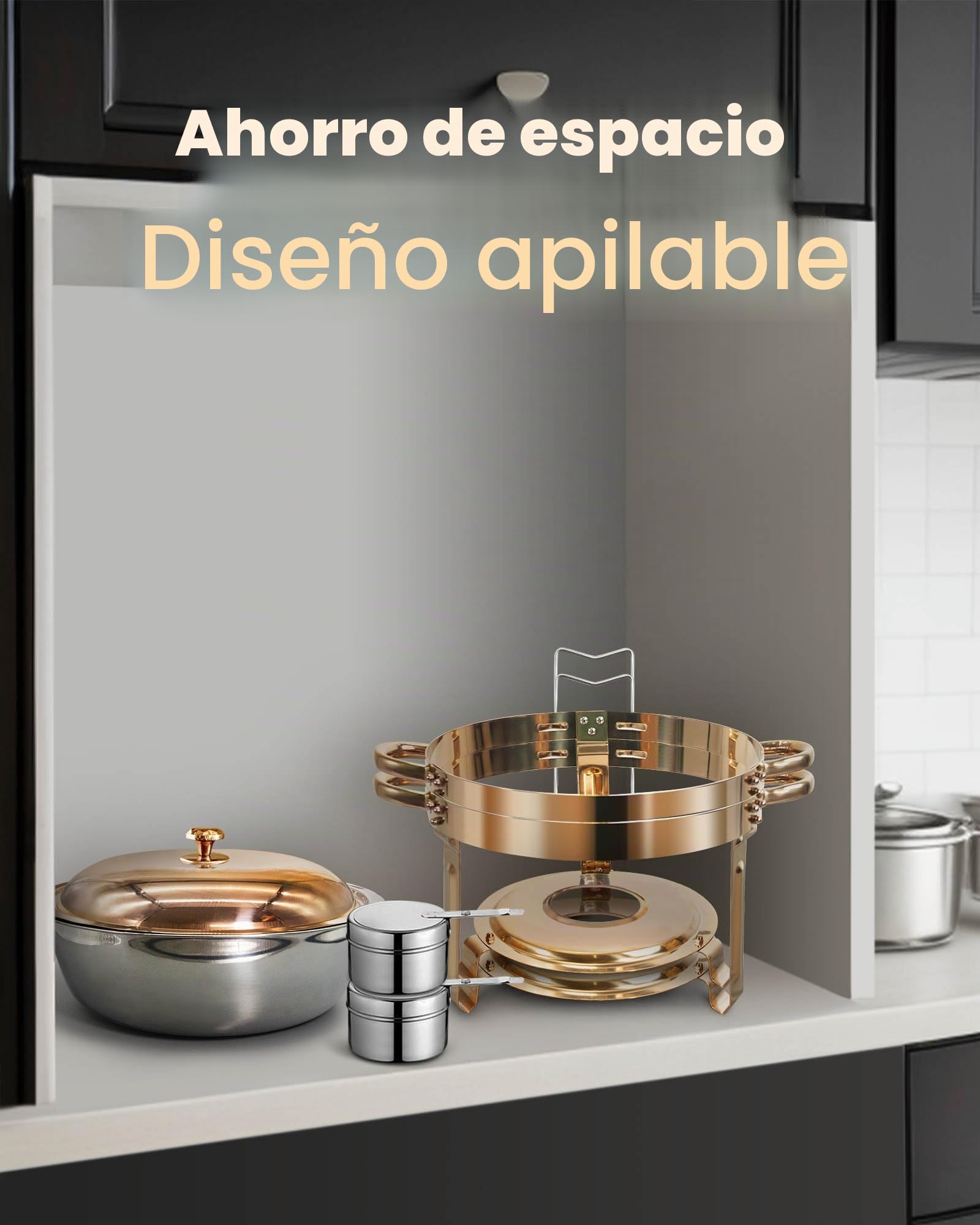 Chafing Buffet Set,2pcs Acero Inoxidable Redondo 6L,Oro Rosa