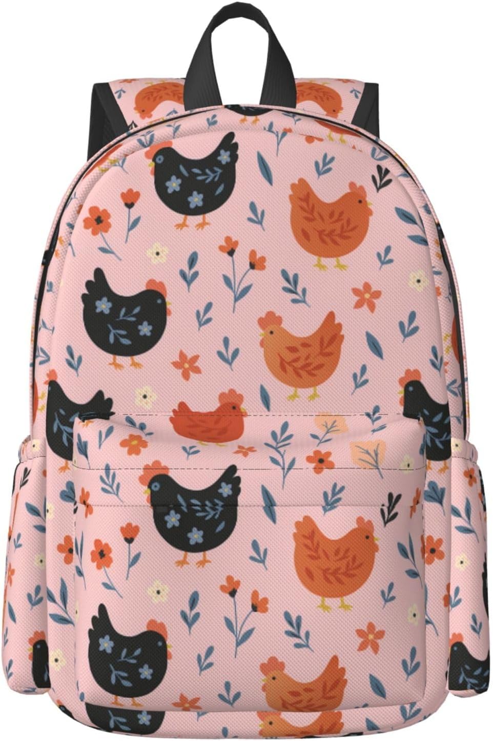 17 inch Backpack Cute Animals Chickens Floral Laptop Backpack School Bookbag Shoulder Bag Casual Daypack