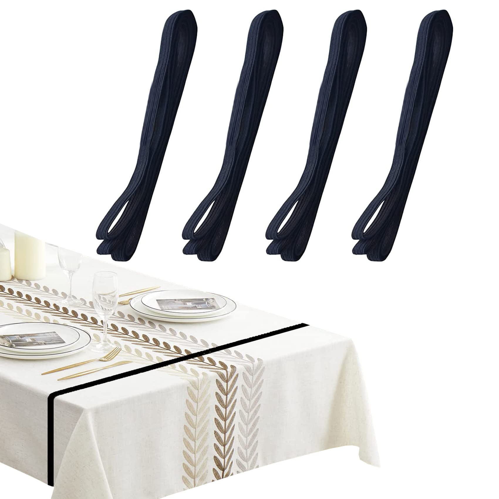 Tablecloth Strap Band Table Bungees Table Cloth for Outdoor Tables Cord to Hold Down Table Picnic Camping Wedding Kitchen Party Black,4 Pcs