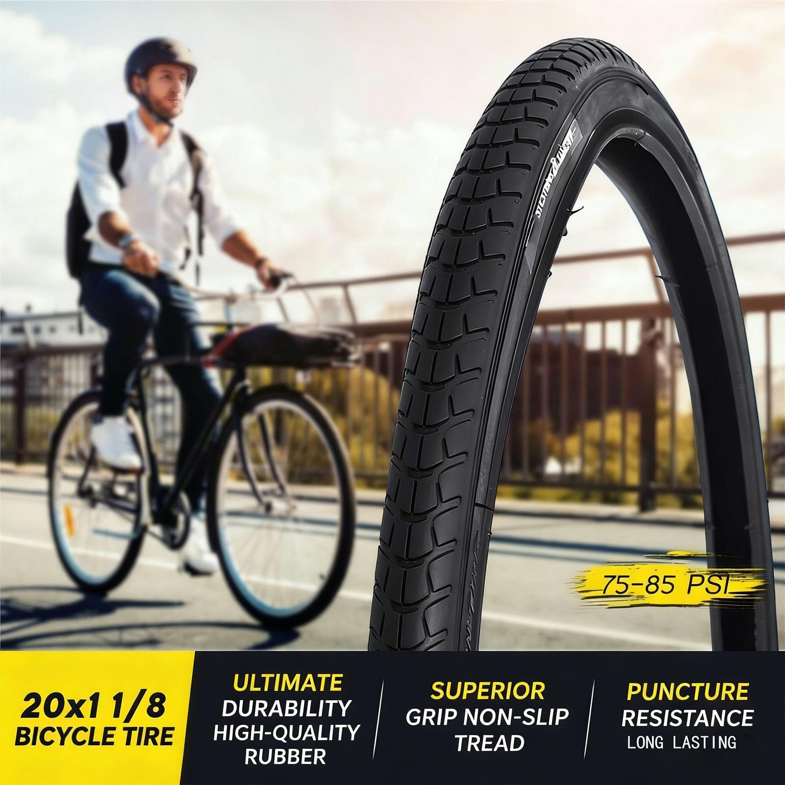 2PCS 20x1-1/8 Pneumatico Bici in Clincher, Resistente alle Forature e Anti-Esplodente, Pressione 85 PSI, Ideale for Urbano, Commuting e Touring