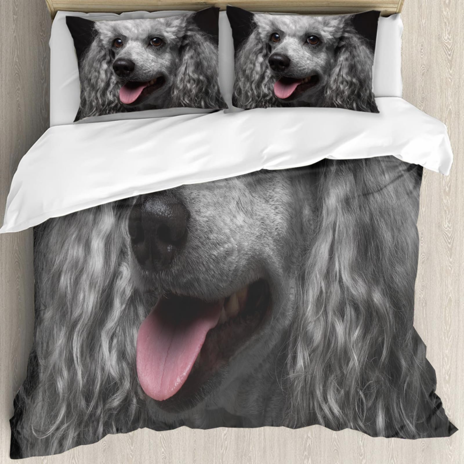 Housse de couette anti-allergique avec motif caniche pour un sommeil sain