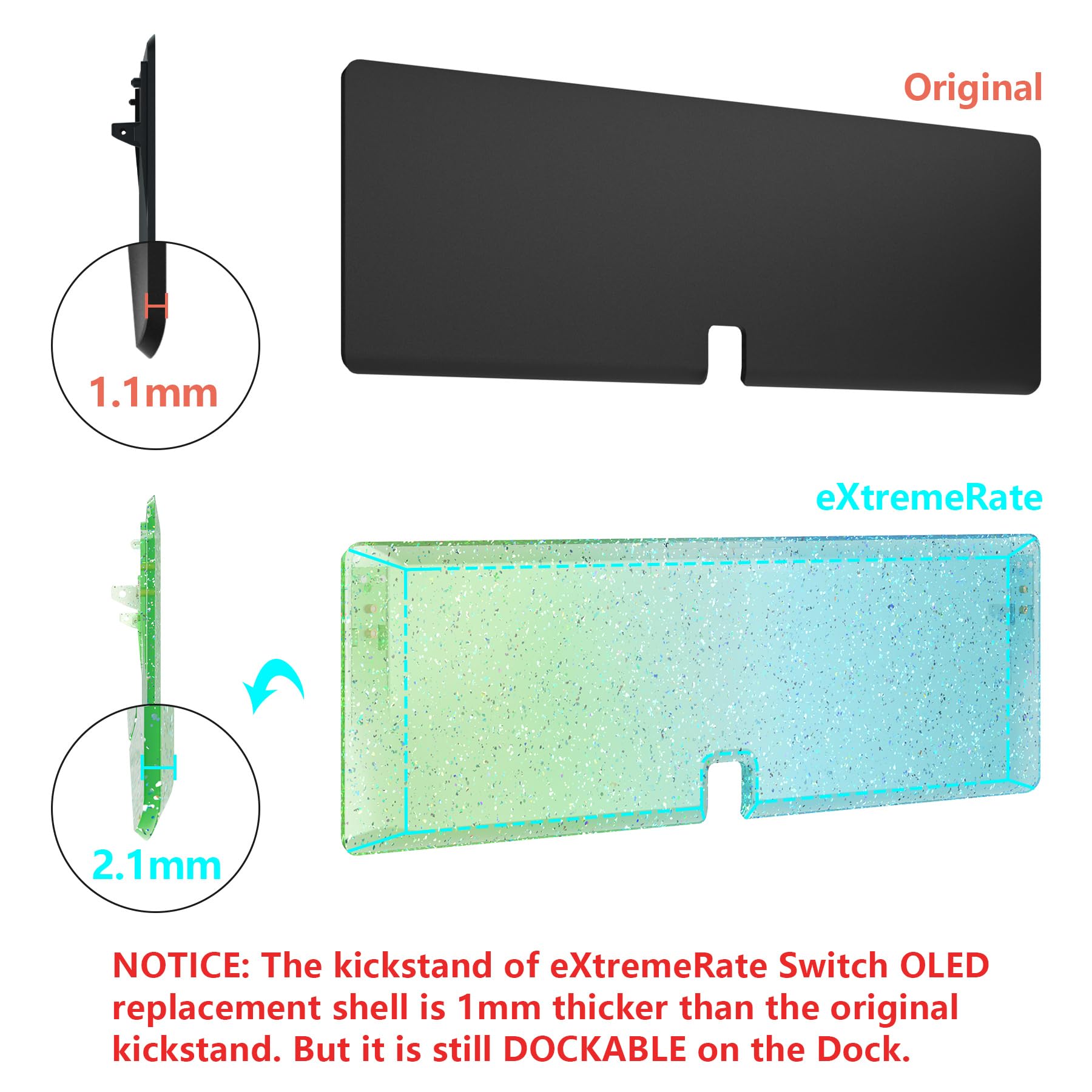 eXtremeRate Coque Complète de Remplacement avec Bouton pour Nintendo Switch OLED, Coque avec Bouton avec Support pour PC Personnalisé pour Nintendo Switch OLED, Transparent Bleu Vert