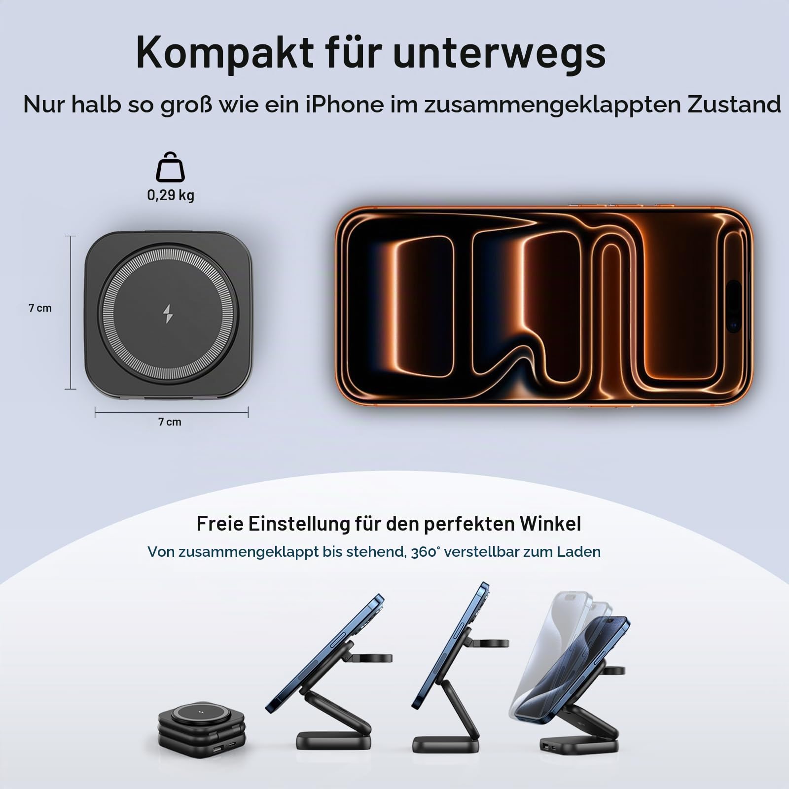 AC Island 5 in 1 iPhone Ladestation kompatibel mit Mag-Safe Ladegerät, Qi2 Faltbar Reisen Wireless Charger für iPhone 17/16/15/14/13/12 Series, AirPods Pro 3, Apple Watch - Schwarz(Mit 35W Stecker)