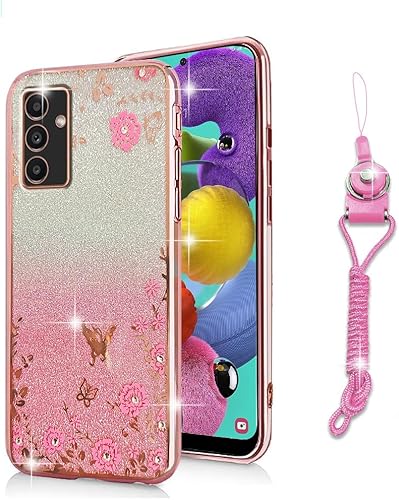 shengyue Funda para Samsung Galaxy A13 5G, mariposa suave Tup Glitter, diseñada para mujeres, funda para teléfono Galaxy A13 5G (oro rosa)