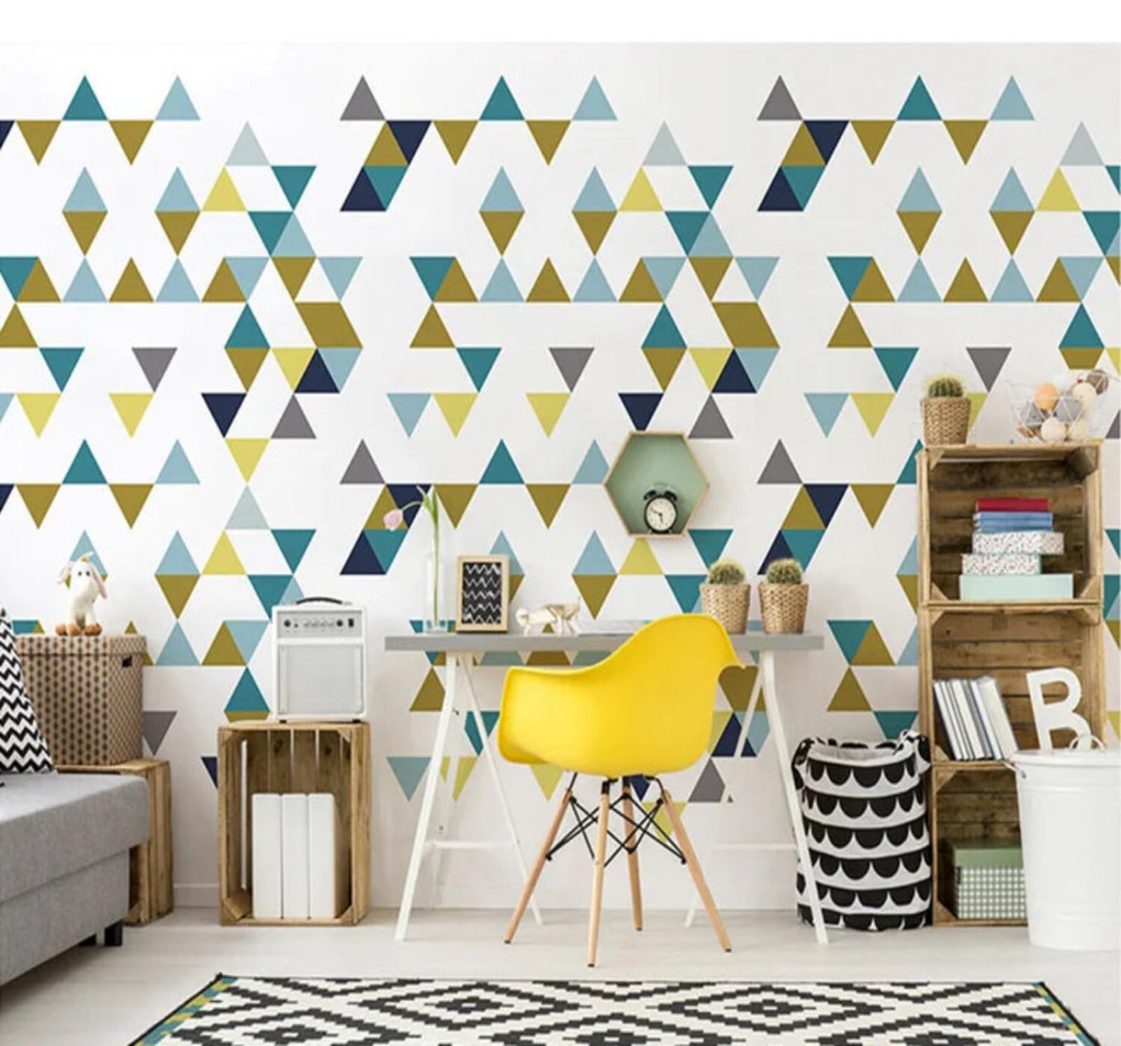 Tzxztt Abstract Hand Drawn Geometric Patterns Art Modern 3D Wallpaper Premium Textured Silk Neutral Tones Material Ideal for Living Room Bedroom-250cm×170cm