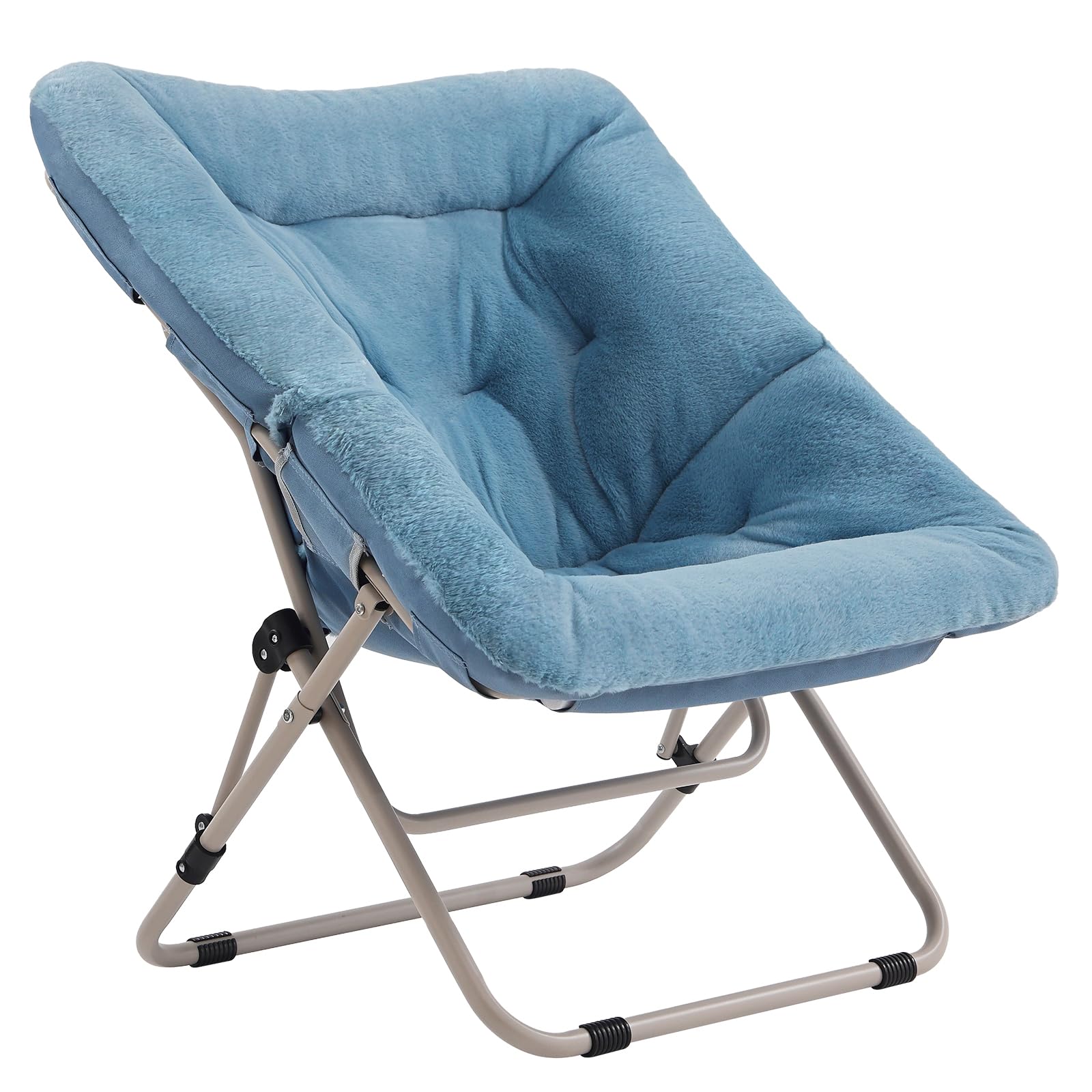 Tiita Comfy Saucer Chair, Soft Faux Fur Oversized Folding Accent Chair, Lazy Chair for Teens Adults, Metal Frame Moon Chair for Bedroom, Living Room,