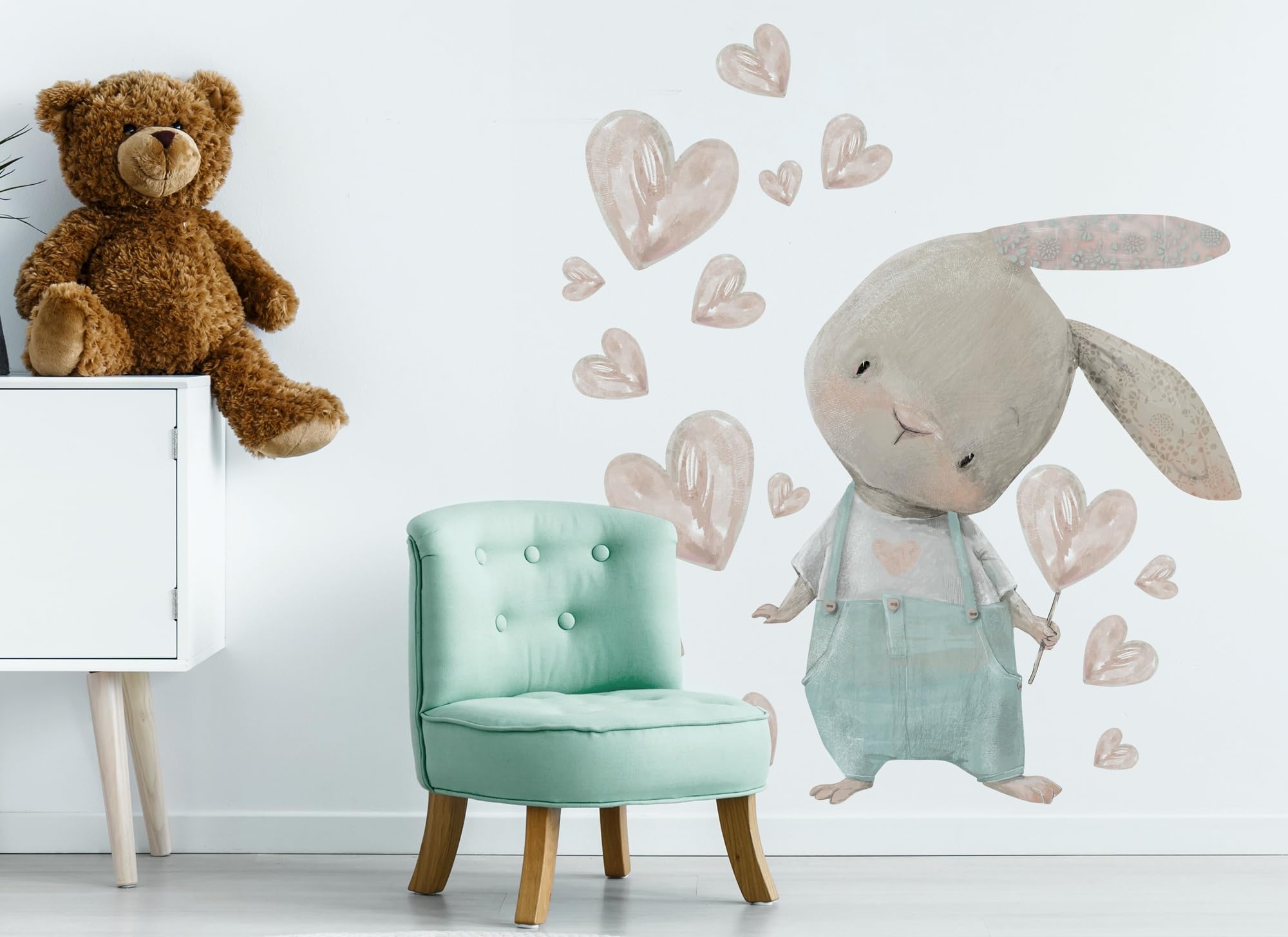 Adhesivo decorativo para pared para habitación infantil, niño y niña, decoración de pared para habitación de niños, imágenes infantiles con conejito (conejo pastel, L)