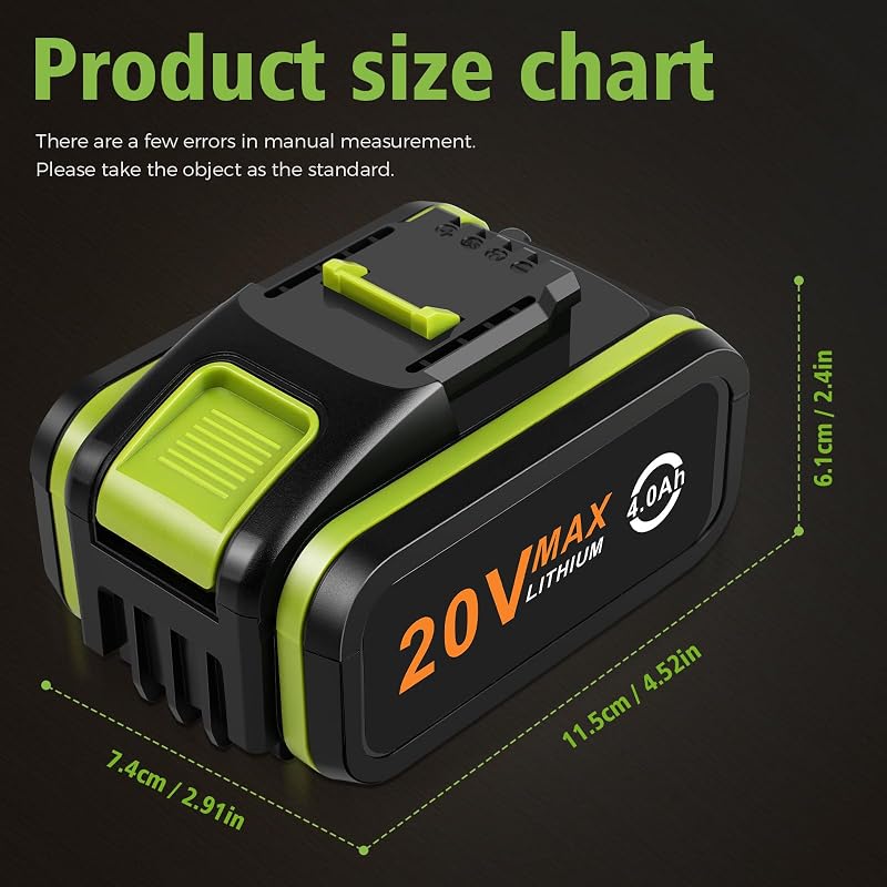 ASUNCELL 20V 4.0Ah Li-Ion Akkumulátor Csomag (2db) - Worx Elektromos és Kerti Szerszámokhoz - Kompatibilis WA3553 WA3551.1 WA3572 Modellekke