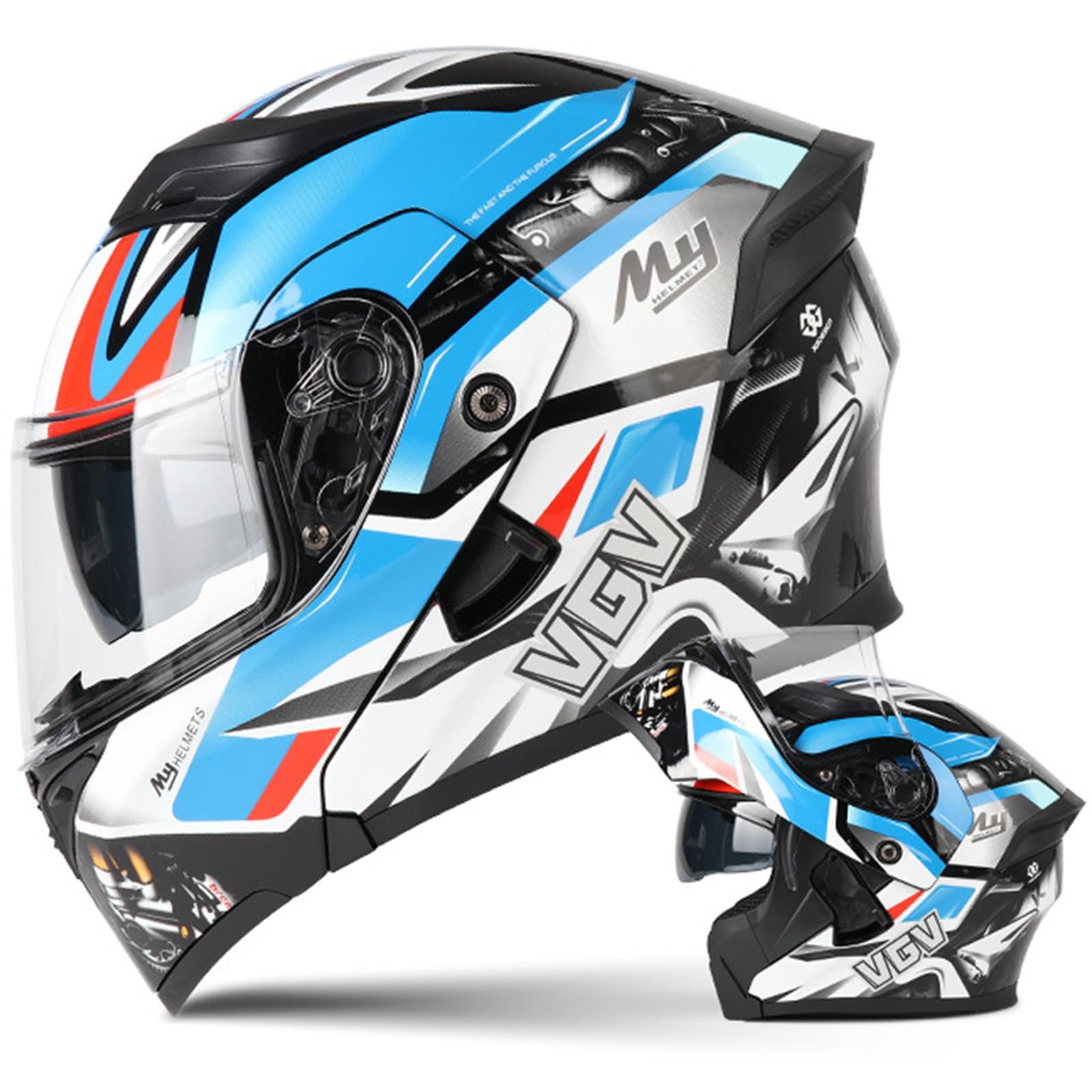 Casco Moto Flip Up,Casco Moto Modulare Four Seasons con Doppia Visiera Solare,Approvato DOT/ECE Casco Moto Integrale Leggero Scooter Ciclomotori Chopper Casco per Uomo Donna C,L=59-60cm