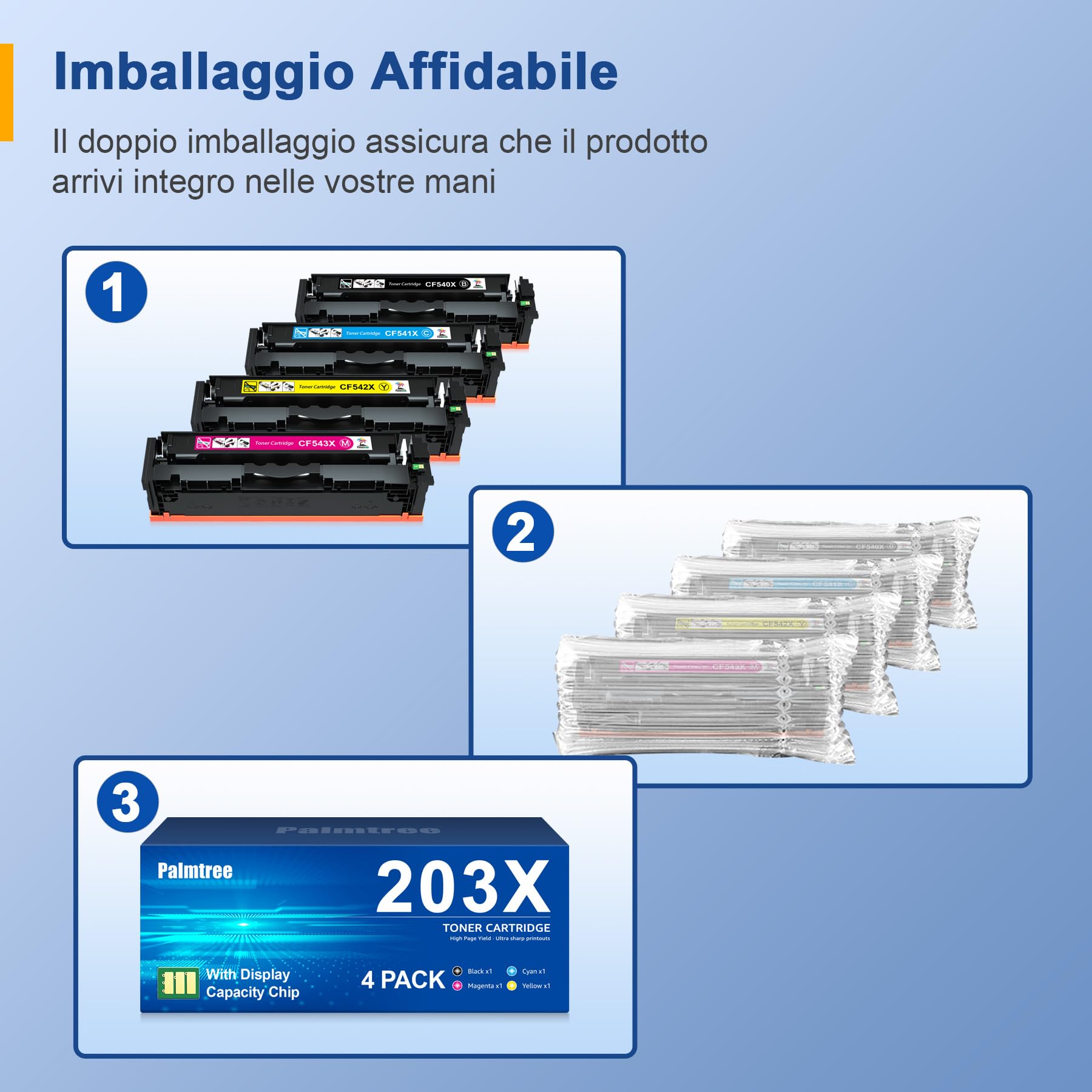 Palmtree 203X CF540X Toner Set Compatibile per HP 203X 203A M281fdw Toner per Color Laserjet Pro MFP M281fdw M254nw M281fdn M281cdw M280nw M254dw M254dn (Nero Ciano Magenta Giallo, 4-Pack)