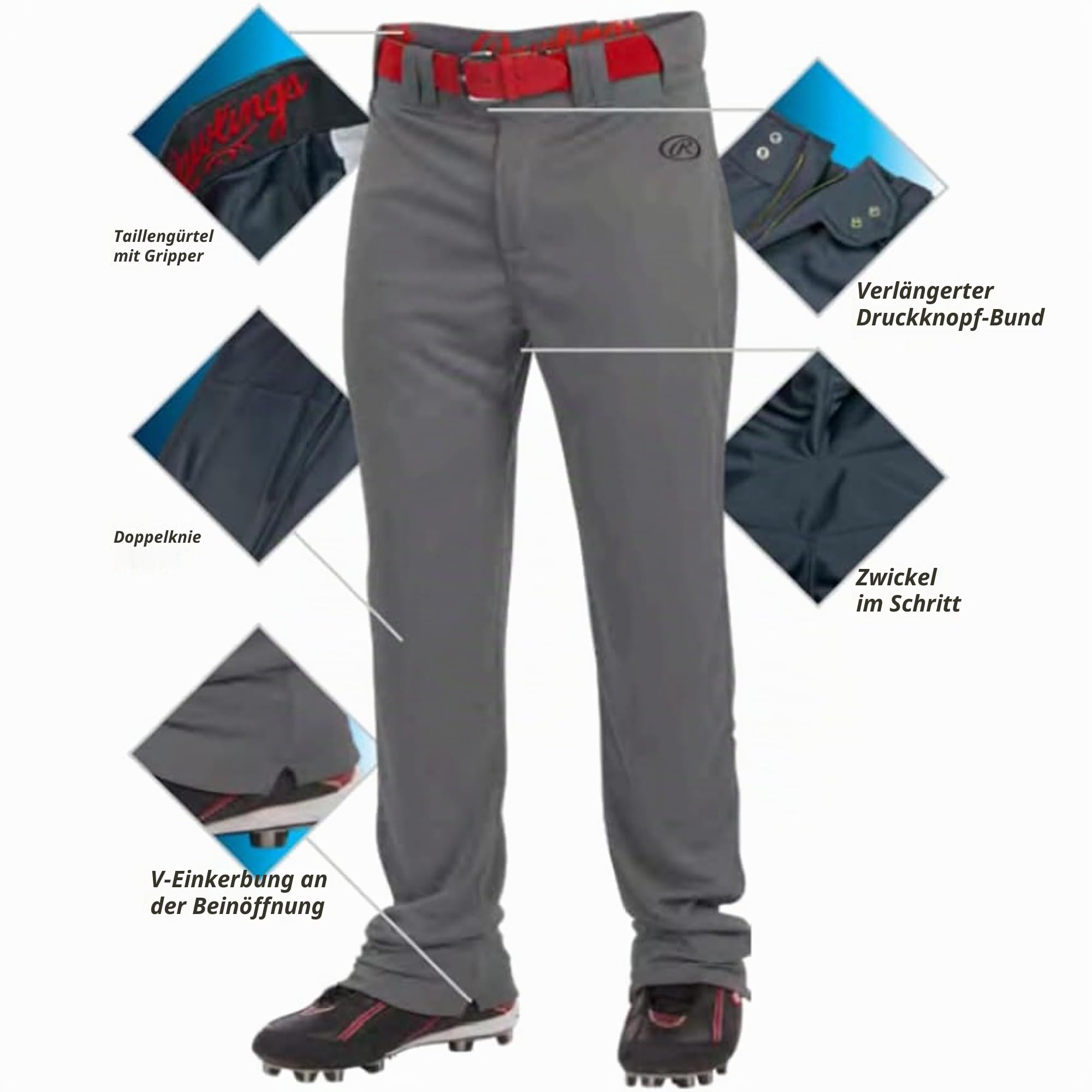 Rawlings Herren Launch Series Baseball Hosen | Volle Länge, Semi-Relaxed Fit | Erwachsenengrößen | Mit Paspel | Mehrere Farben