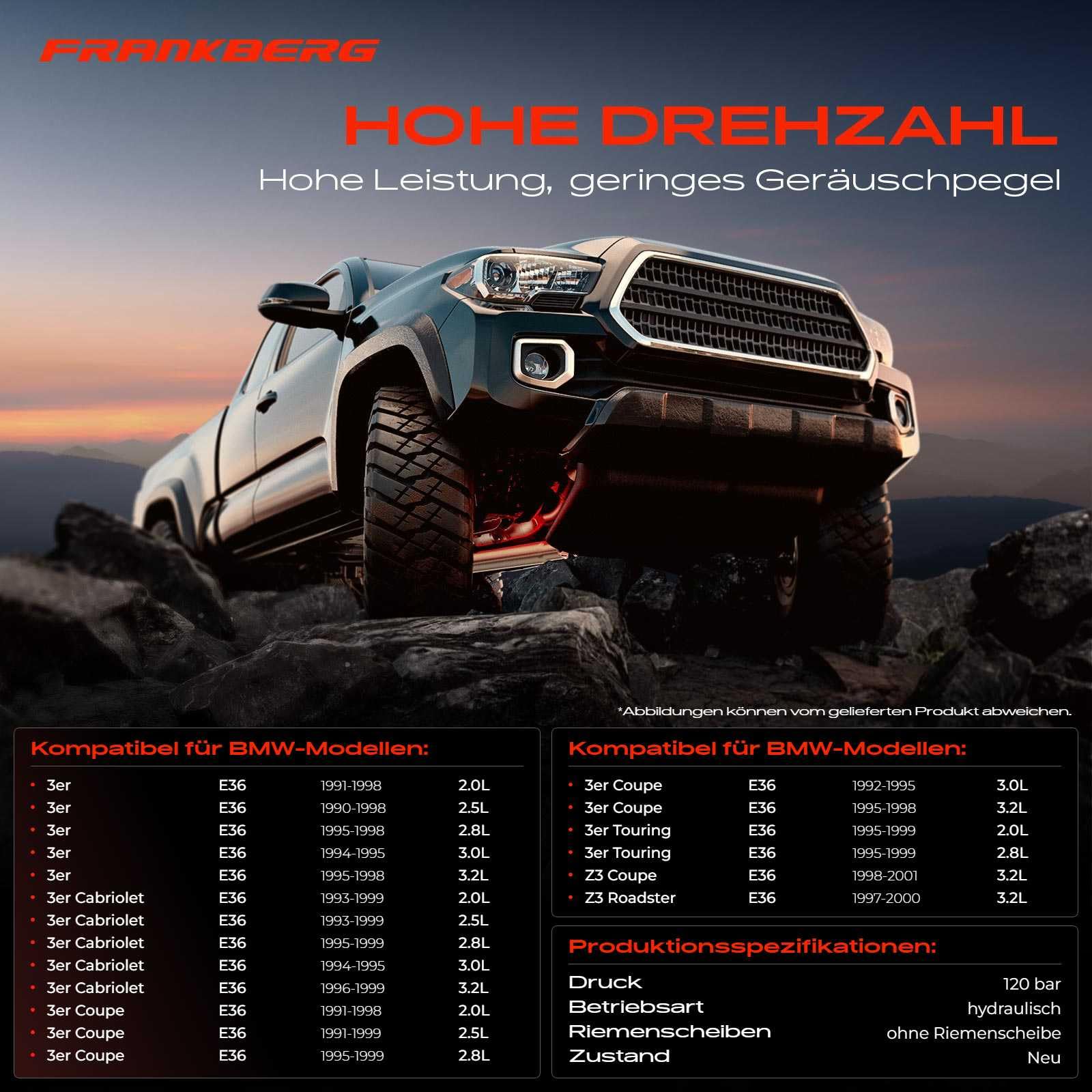 Frankberg Bomba de la dirección asistida Compatible con Serie 3 cabrio E36 Serie 3 Touring E36 Serie 3 Coupé E36 Serie 3 E36 Z3 Coupé E36 Replace# 32412227196