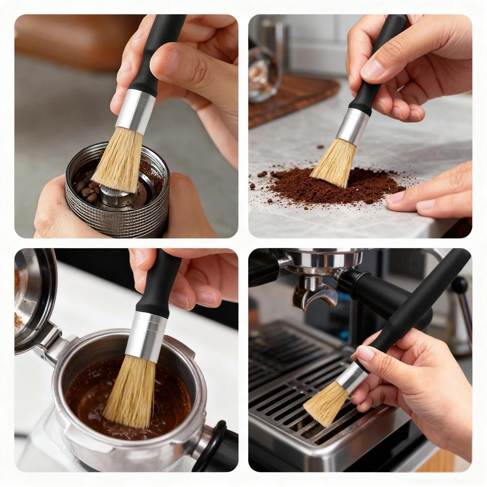 2 Spazzole Per Pulizia Macchina Caffè – Setole Naturali E Manico In Legno, Per Barista E Manutenzione
