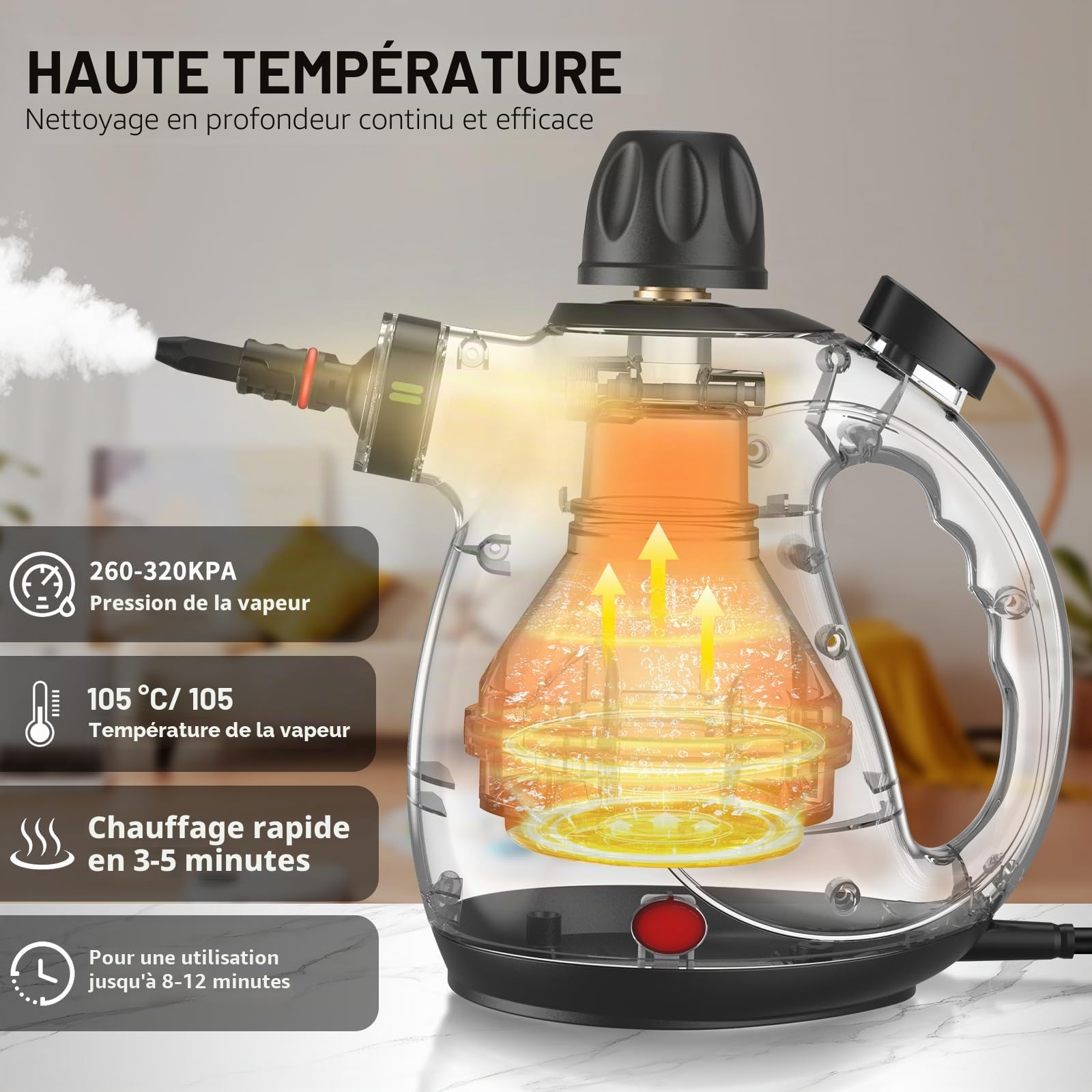 Nettoyeur Vapeur Portable, Nettoyeur à Vapeur Portatif Polyvalent avec Verrouillage de Sécurité et 14 Accessoires pour la Salle de Bain, les Fenêtres la Cuisine(Noir&Blanc)