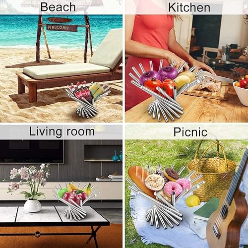 Miniatura 7 de Frutero para encimera de cocina, cesta grande de frutas Morden para centro de mesa, cuencos de frutas decorativos de acero inoxidable, soporte de